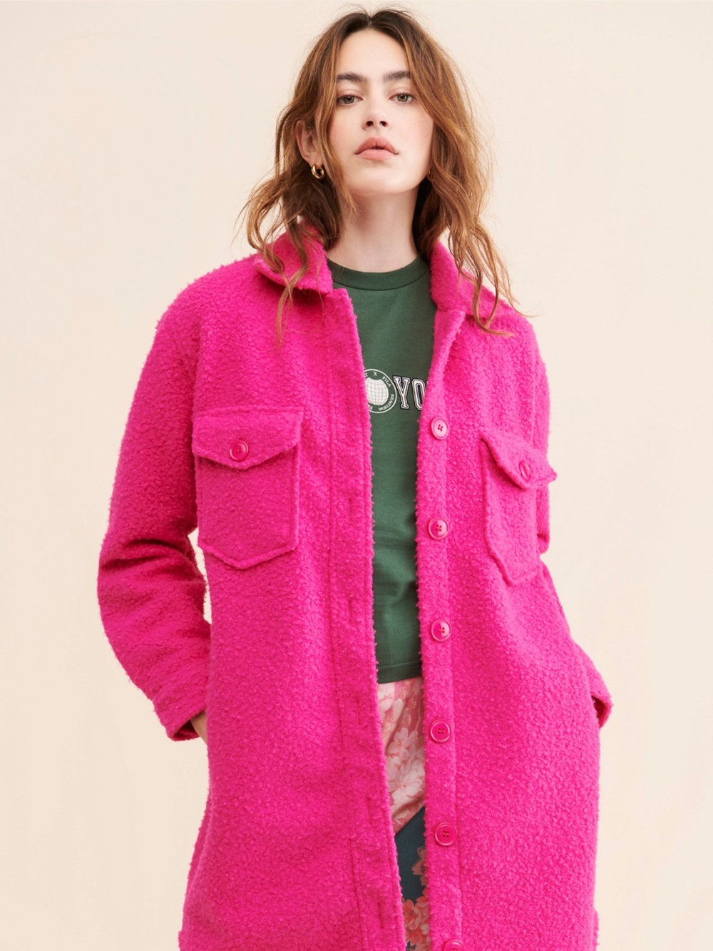 RD Style Bouclé Shirt Jacket in Hot Pink